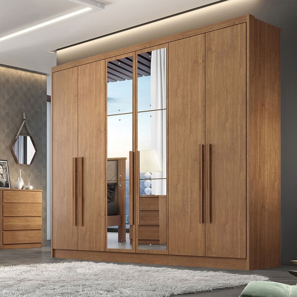 Guarda-Roupa Casal Kylo 6 Portas 8 Gavetas 100% Mdf com Espelho Camaru - Pnr Móves