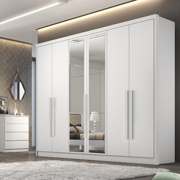 Guarda-Roupa Casal Kylo 6 Portas 8 Gavetas 100% Mdf com Espelho Neve - Pnr Móves