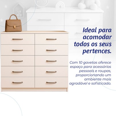 Cômoda Marbela 10 Gavetas Branco - Evidencia Móveis