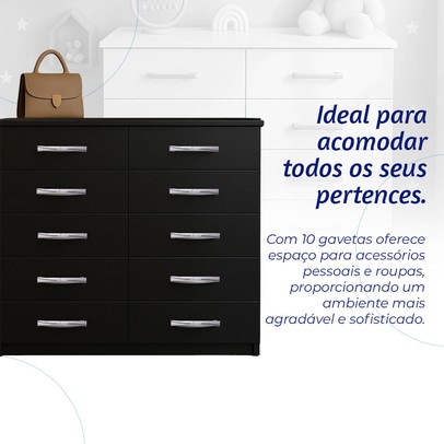 Cômoda Marbela 10 Gavetas Preto - Evidencia Móveis