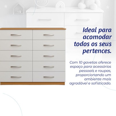 Cômoda Marbela 10 Gavetas Demolição/Branco - Evidencia Móveis