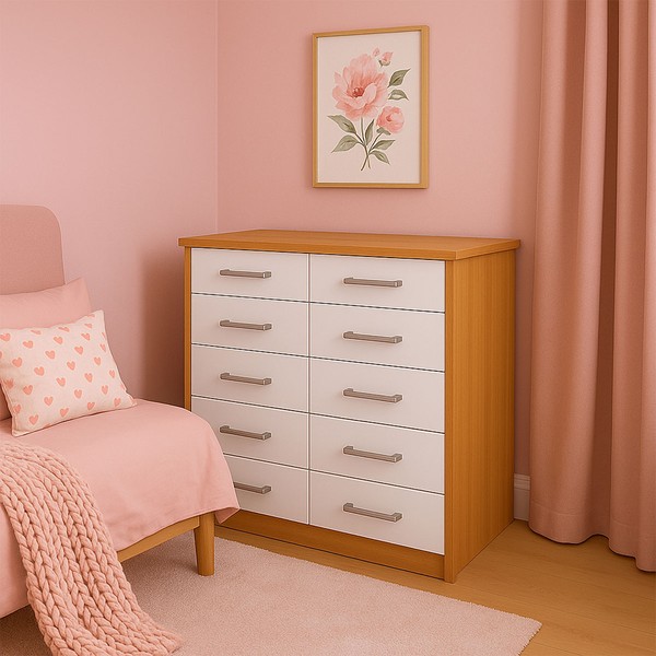 Cômoda Marbela 10 Gavetas Demolição/Branco - Evidencia Móveis