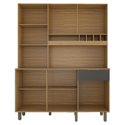 Cozinha Compacta Bela Arte 6 Portas 1 Gaveta 100% Mdf Cinamomo/Chumbo - Panorama Móveis