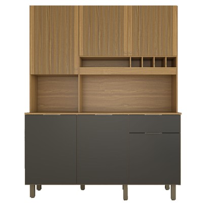 Cozinha Compacta Bela Arte 6 Portas 1 Gaveta 100% Mdf Cinamomo/Chumbo - Panorama Móveis