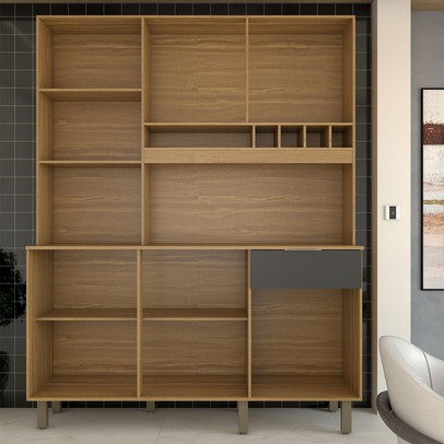 Cozinha Compacta Bela Arte 6 Portas 1 Gaveta 100% Mdf Cinamomo/Chumbo - Panorama Móveis