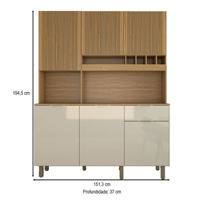 Cozinha Compacta Bela Arte 6 Portas 1 Gaveta 100% Mdf Cinamomo/Off White - Panorama Móveis
