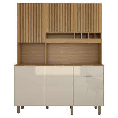 Cozinha Compacta Bela Arte 6 Portas 1 Gaveta 100% Mdf Cinamomo/Off White - Panorama Móveis