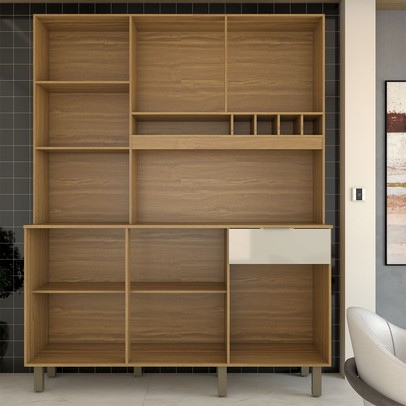 Cozinha Compacta Bela Arte 6 Portas 1 Gaveta 100% Mdf Cinamomo/Off White - Panorama Móveis