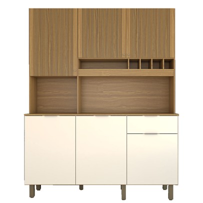 Cozinha Compacta Bela Arte 6 Portas 1 Gaveta 100% Mdf Cinamomo/Branco - Panorama Móveis