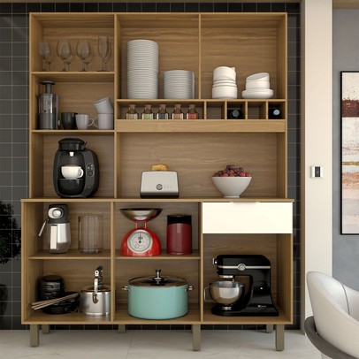 Cozinha Compacta Bela Arte 6 Portas 1 Gaveta 100% Mdf Cinamomo/Branco - Panorama Móveis