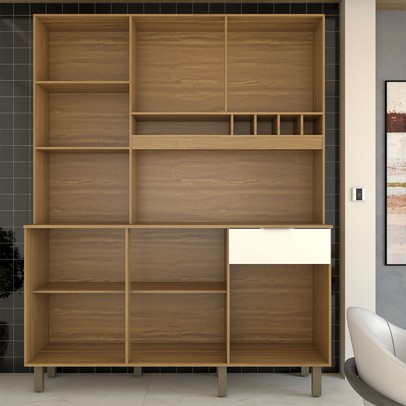 Cozinha Compacta Bela Arte 6 Portas 1 Gaveta 100% Mdf Cinamomo/Branco - Panorama Móveis