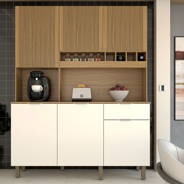 Cozinha Compacta Bela Arte 6 Portas 1 Gaveta 100% Mdf Cinamomo/Branco - Panorama Móveis