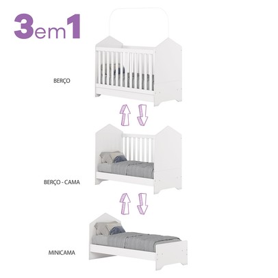 Berço Vanila 3 em 1 Branco - Henn