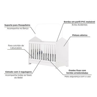 Berço Vanila 3 em 1 Branco - Henn