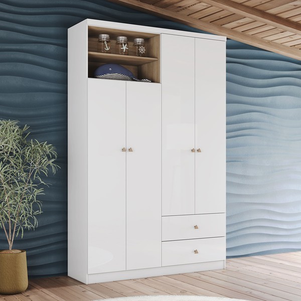 Guarda-Roupa Infantil Vanila 4 Portas 2 Gavetas Branco - Henn