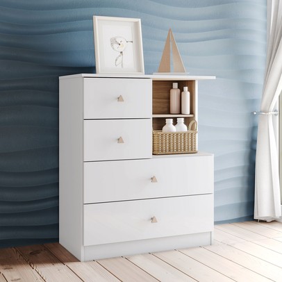 Cômoda Infantil Vanila 4 Gavetas Branco - Henn