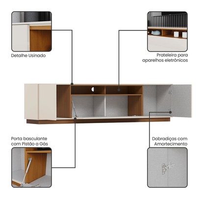 Rack para TV Até 86 Polegadas Domus 3 Portas Cinamomo/Off White - Henn