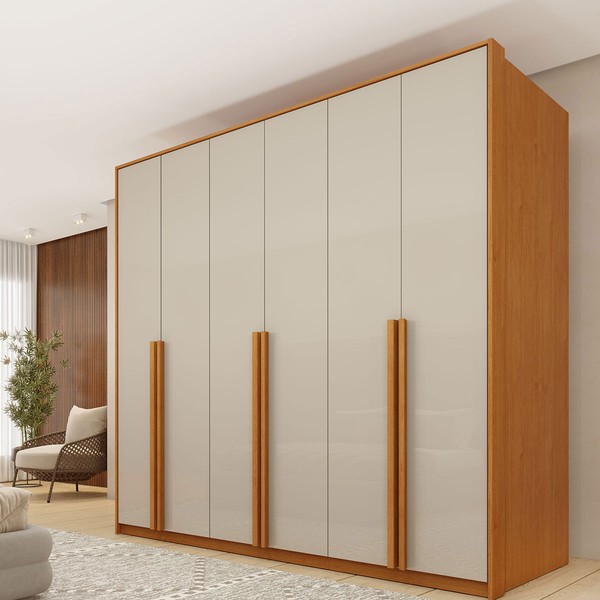 Guarda-Roupa Casal Freya 6 Portas 6 Gavetas Cinamomo/Off White - Pnr Móveis