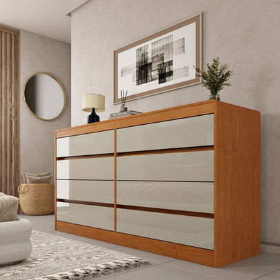 Cômoda ísis 8 Gavetas 100% Mdf 15mm Cinamomo/Off White - Pnr Móveis