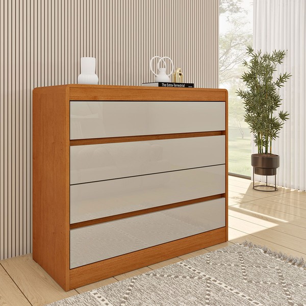 Cômoda Morrigan 4 Gavetas 100% Mdf 15mm Cinamomo/Off White - Pnr Móveis