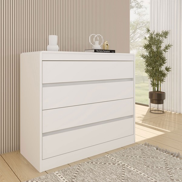 Cômoda Morrigan 4 Gavetas 100% Mdf 15mm Neve - Pnr Móveis