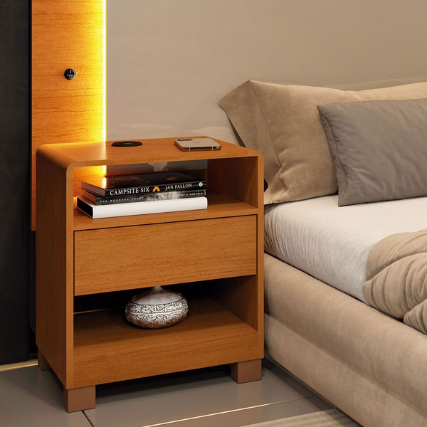 Mesa de Cabeceira Hórus com Carregador Usb 100% Mdf 15mm Cinamomo - Pnr Móveis