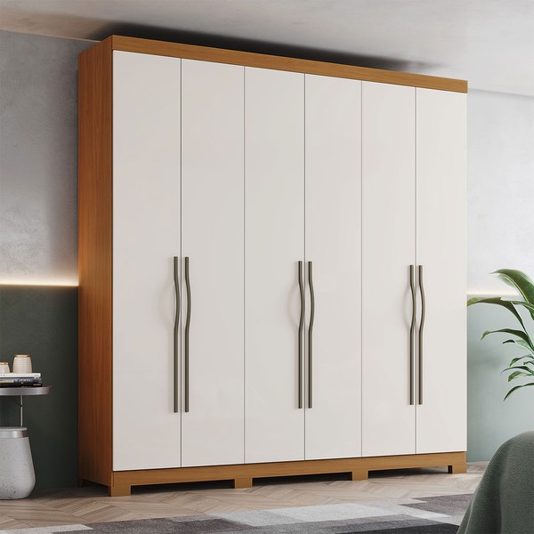 Guarda-Roupa Casal Dominic 6 Portas 2 Gavetas Cinamomo/Off White - Henn