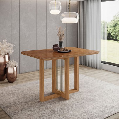 Mesa de Madeira Natalí 120 Cm com Vidro Incolor/Nature - Henn