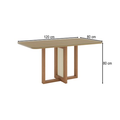 Mesa de Madeira Natalí 120 Cm com Vidro Incolor/Nature - Henn