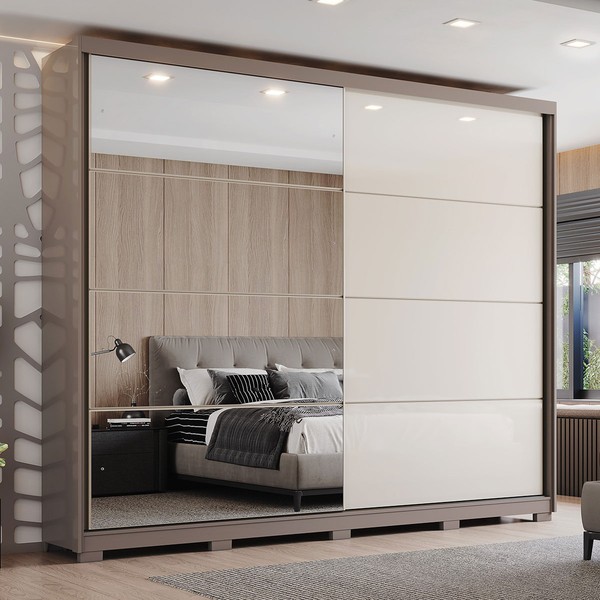 Guarda-Roupa Casal Dream 2 Portas 6 Gavetas com Espelho 100% Mdf Avelã/Off White - Henn