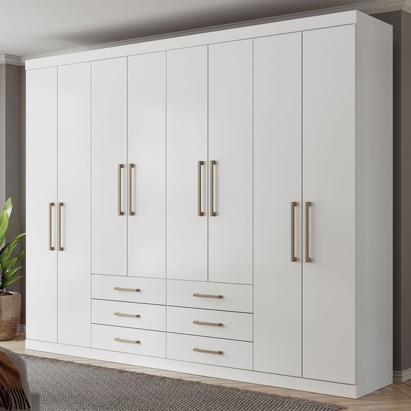 Guarda-Roupa Casal Belize 8 Portas 6 Gavetas Branco - Pnr Móveis