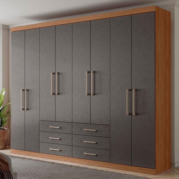 Guarda-Roupa Casal Belize 8 Portas 6 Gavetas Jatoba/Grafite - Pnr Móveis