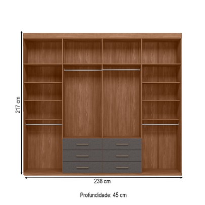 Guarda-Roupa Casal Belize 8 Portas 6 Gavetas Jatoba/Grafite - Pnr Móveis