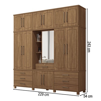 Guarda-Roupa Casal Londres Vaticano 13 Portas 7 Gavetas com Espelho Jatoba - Pnr Móveis