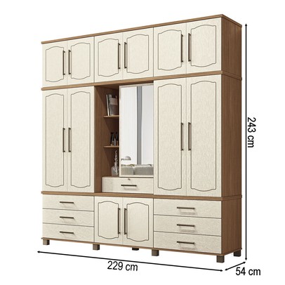 Guarda-Roupa Casal Londres Vaticano 13 Portas 7 Gavetas com Espelho Jatoba/Areia - Pnr Móveis
