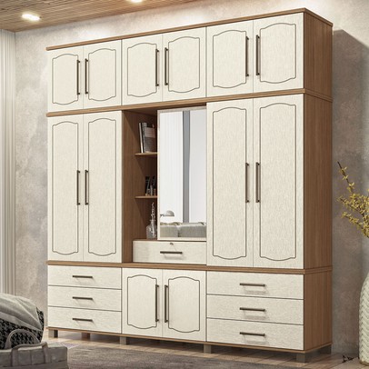 Guarda-Roupa Casal Londres Vaticano 13 Portas 7 Gavetas com Espelho Jatoba/Areia - Pnr Móveis