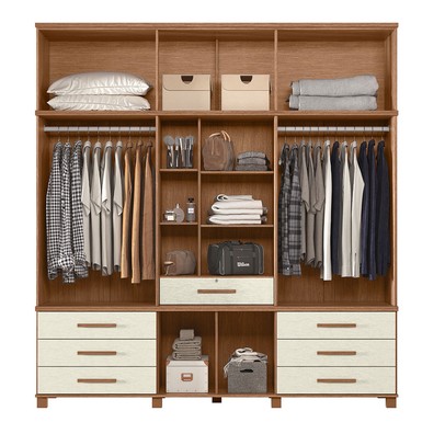 Guarda-Roupa Casal Londres Vaticano 13 Portas 7 Gavetas com Espelho Jatoba/Areia - Pnr Móveis