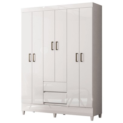 Guarda-Roupa Solteiro Lux 6 Portas 2 Gavetas Branco - Pnr Móveis