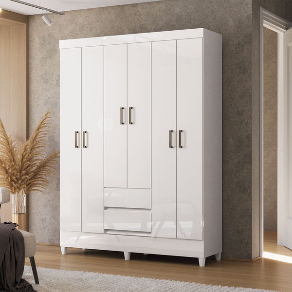 Guarda-Roupa Solteiro Lux 6 Portas 2 Gavetas Branco - Pnr Móveis