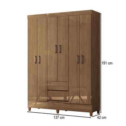 Guarda-Roupa Solteiro Lux 6 Portas 2 Gavetas Jequitiba - Pnr Móveis
