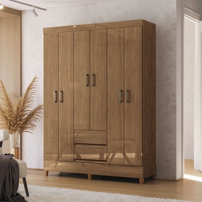 Guarda-Roupa Solteiro Lux 6 Portas 2 Gavetas Jequitiba - Pnr Móveis
