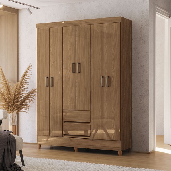 Guarda-Roupa Solteiro Lux 6 Portas 2 Gavetas Jequitiba - Pnr Móveis