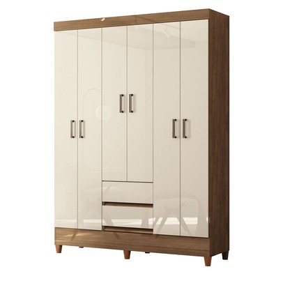 Guarda-Roupa Solteiro Lux 6 Portas 2 Gavetas Jequitiba/Off White - Pnr Móveis