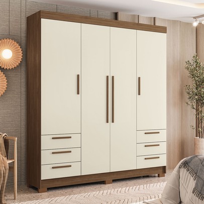 Guarda-Roupa Casal Tibagi 4 Portas 6 Gavetas Jatoba/Areia - Pnr Móveis