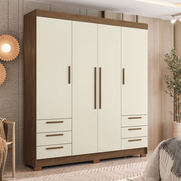 Guarda-Roupa Casal Tibagi 4 Portas 6 Gavetas Jatoba/Areia - Pnr Móveis