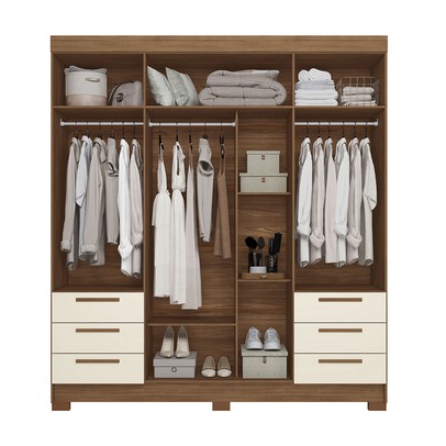 Guarda-Roupa Casal Tibagi 4 Portas 6 Gavetas Jatoba/Areia - Pnr Móveis