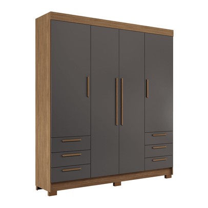 Guarda-Roupa Casal Tibagi 4 Portas 6 Gavetas Jatoba/Grafite - Pnr Móveis