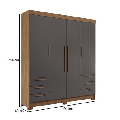 Guarda-Roupa Casal Tibagi 4 Portas 6 Gavetas Jatoba/Grafite - Pnr Móveis