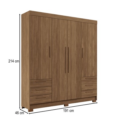Guarda-Roupa Casal Tibagi 4 Portas 6 Gavetas Jatoba - Pnr Móveis