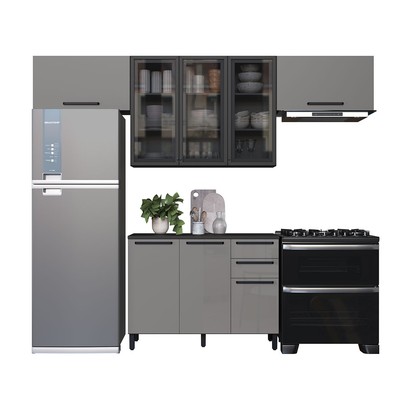 Cozinha Completa Diamante 6 Portas 3 Gavetas com Vidro Chumbo/Titanio - Indékes